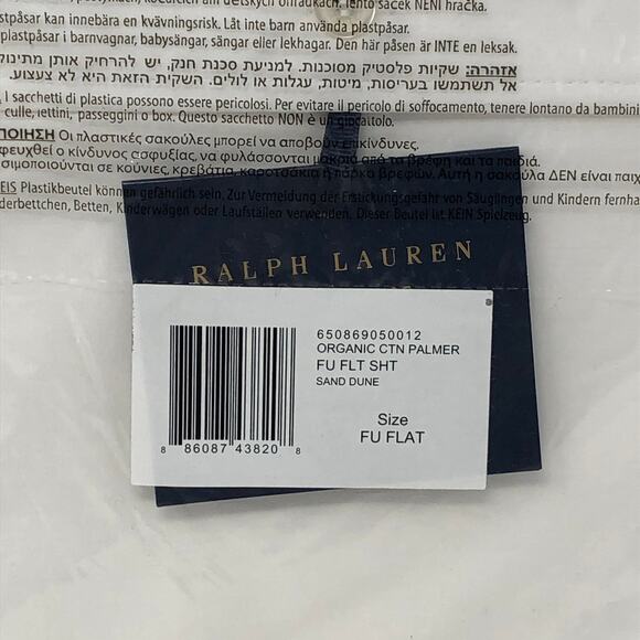Ralph Lauren Organic Cotton Percale Palmer Full Flat Sheet White Sand Dune New - Picture 3 of 10